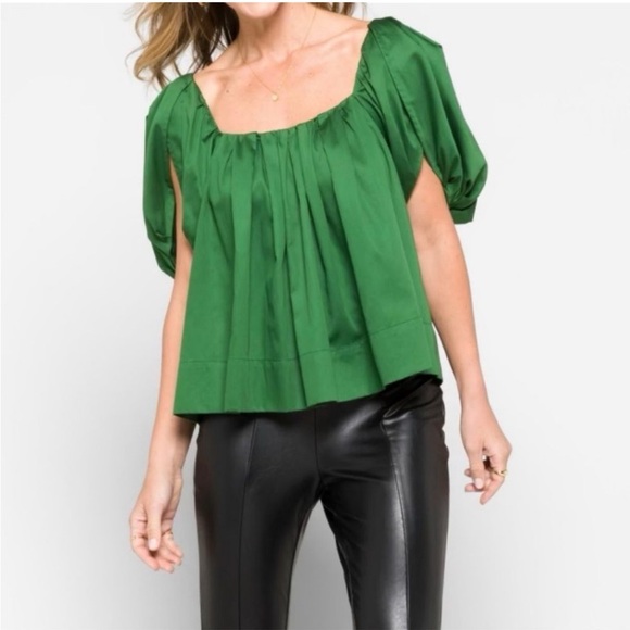Rebecca Taylor Women's Tulip Sleeve Top emerald green size 2 - Picture 1 of 7